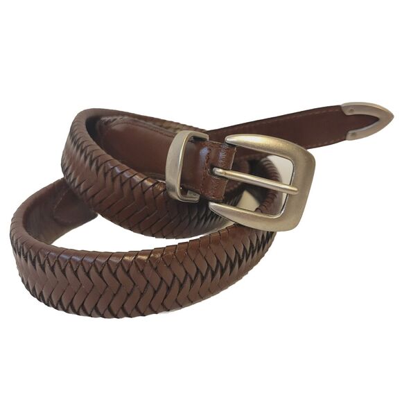 Classic Unisex Belt Genuine Leather Double Braided Brown Color - Picture 1 of 11